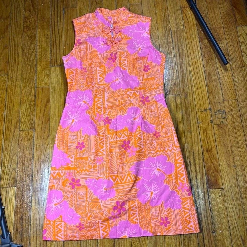VTG Lilly Pulitzer chic Sneaky Tiki floral sleeveless dress lined cotton sz 8